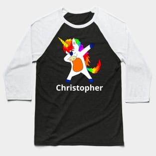 Christopher First Name Personalized Dabbing Unicorn Baseball T-Shirt